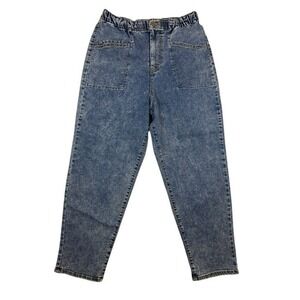 Frayed Jeans Barrel Jean Womens‎ 29 Acid Wash Blue Elastic Waist Denim High Rise